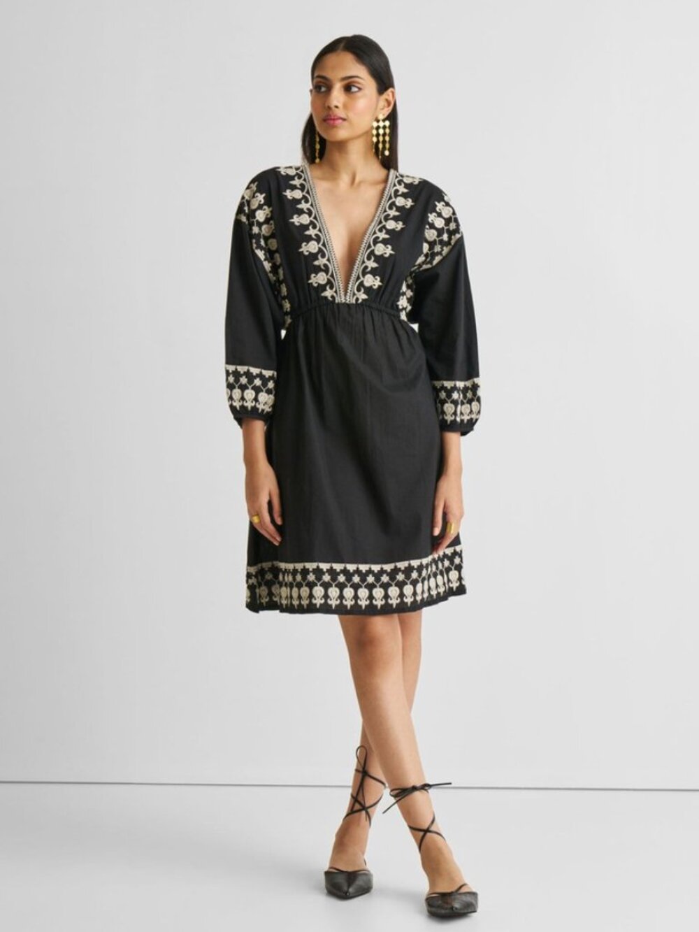 reistor Black Embroidered V-Neck Tunic Dress - still in stores and online